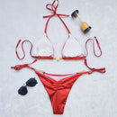 Red Sexy Bikinis Swimsuits With Rhinestones Women Swimwear Push Up Brazilian Bikini Beach Swim Wear Bathing Suits Pool Bather