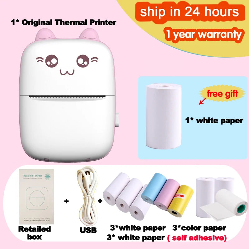 KGG Portable Thermal Printer Wireless BT 203dpi Photo Label Memo Wrong Question Printing USB Cable No Ink Print Mini Printer