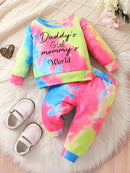 Children's clothing Girl Tie-dyed Letter tie dye Long sleeved Pants 2pc/Set Suitable  Autumn sportswear for girls aged 1-6 Year