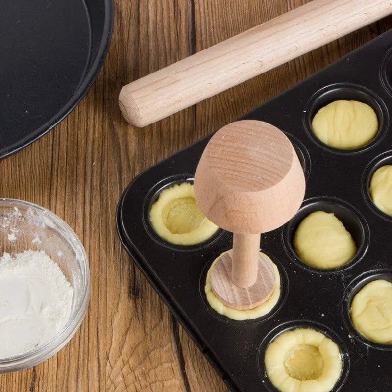 Kitchen Gadgets Wood Egg Tart Pusher Double Side Tart Tamper Pastry Pusher Wooden Egg Tart Mold for Eggtart Mold Baking Cake