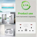 Double Wall Plug Socket 2 Gang 13A w/ 2 Charger USB Ports Outlets Flat Plate UK