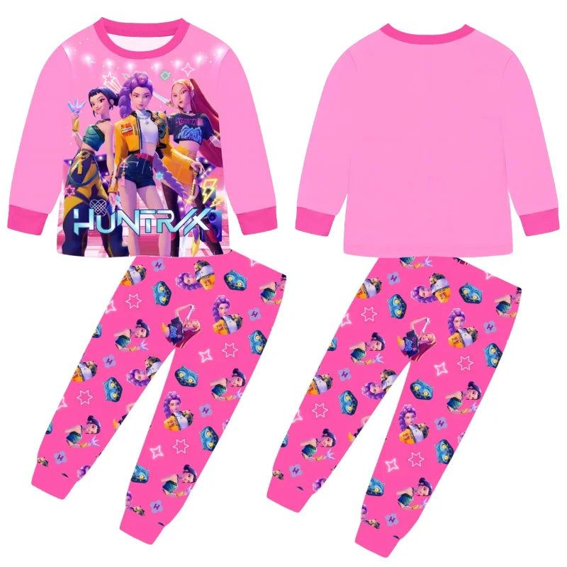 2pcs Movie K-pops Demons Hunters Kawaii Pajamas Set Girl Cosplay Nightwears Anime Long Sleeve tops+Pants Fans Halloween Gift