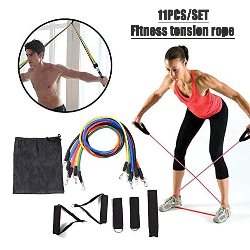 Fitness Training Tension Rope 11pcs/set Multi-functional Tension Rope Exercise Resistance Band Yoga Body Tension Muscle Exercise