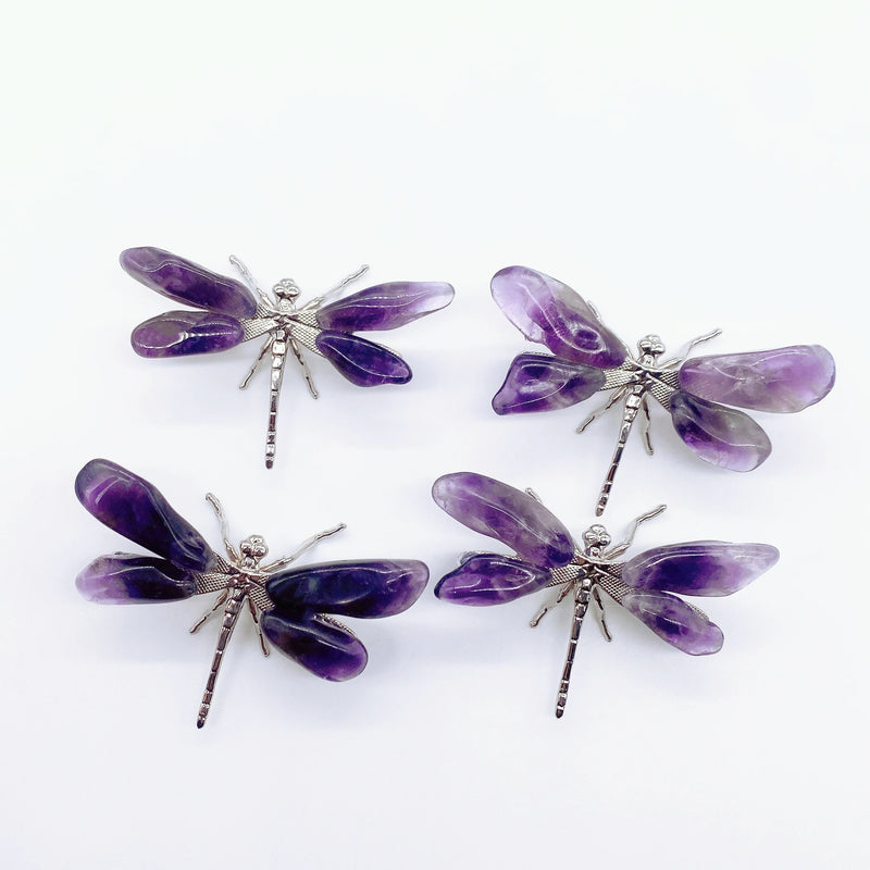 Natural Amethyst Dragonfly Crystal Purple Quartz stone crafts Handmade DIY Butterfly Statue Reiki Healing Home Decorative gift