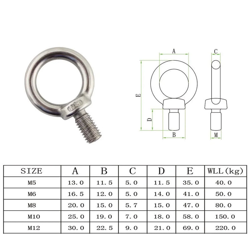 JIS1168 Lifting Eye Bolt Screw 304 Stainless Steel Sliver Heavy Duty M6 M8 M10 M12 For Wire Rope Lifting