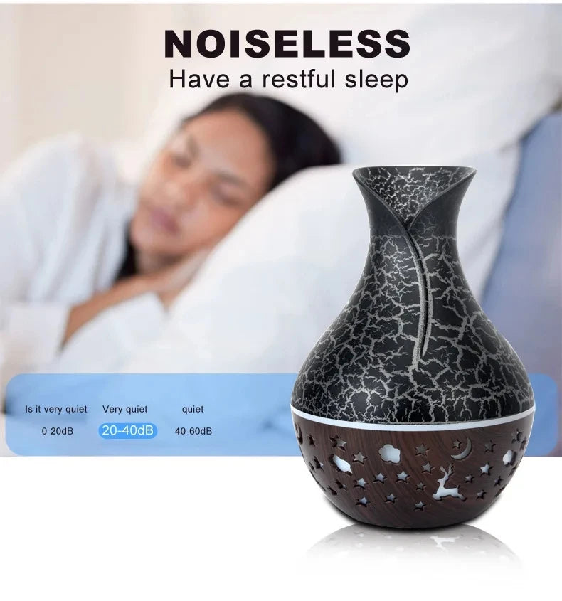 7 Colors Cracked Vase Air Humidifier Star Sky Deep Wood Grain Hollow Out Home Aromatherapy Essential Oil Aroma Diffuser 150ml