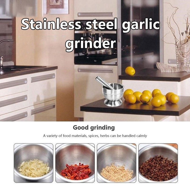 Stainless Steel Kitchen Mortar with Pestle Set Garlic Chopper Spice Pepper Crusher Herb Mill Grinder Mixing Press Mortar bowl