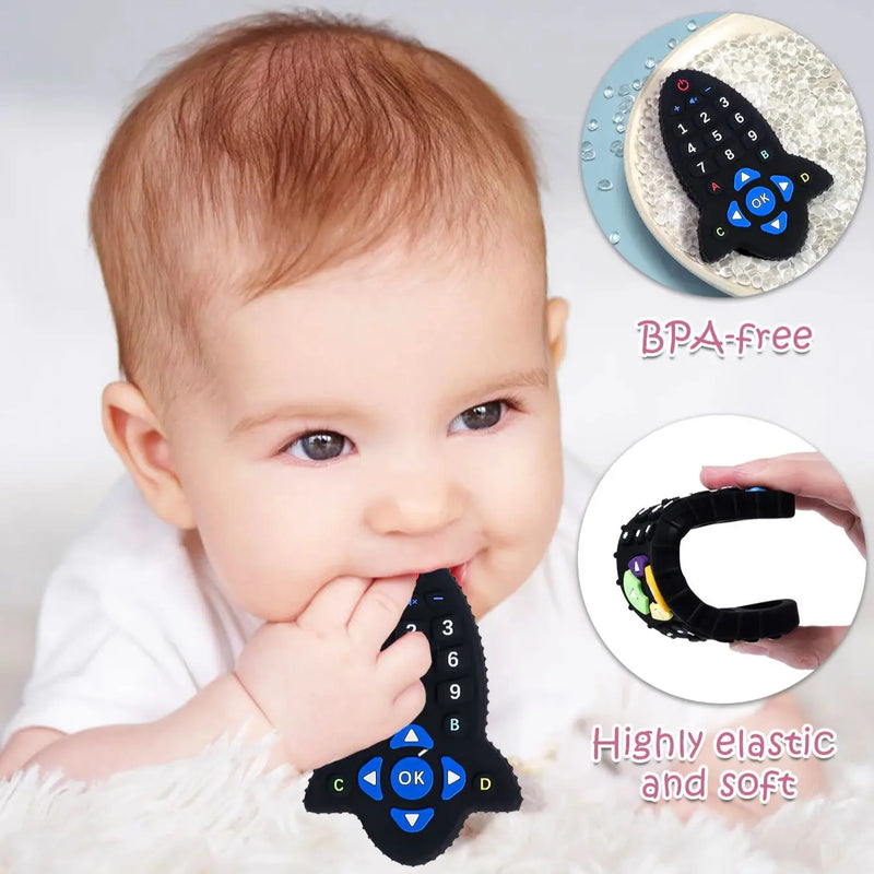 Baby Silicone Teether Toys BPA Free Remote Control Shape Teether Rodent Gum Pain Relief Teething Toy Kids Sensory Educational