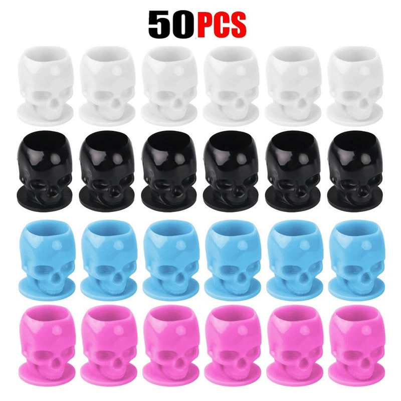 50 Pcs Safe Skull Design Tattoo Ink Cups Microblading Pigment Container Cap Holder For Permanent Makeup Tattoo Supplies Body Art