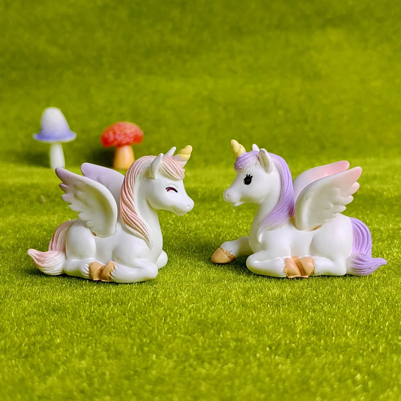 4pc Unicorn Family Set  Animal Gift Decoration Resin Craft Miniature Figure Tiny For Bonsai Microlandscape Fairy Garden Decor