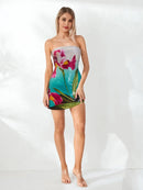 Women Sexy V-Neck Lace Bodycon Dress Elegant Sleeveless  Fit Cocktail Party Evening Mini Dress with Floral Print