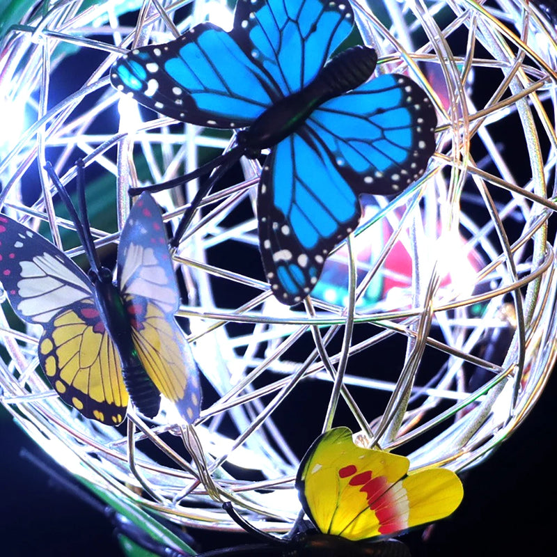 Landscape Butterfly Pendant Outdoor Solar Garden Light Metal Weaving Mesh Butterfly Round Ball Light Home Decorative Nightlight