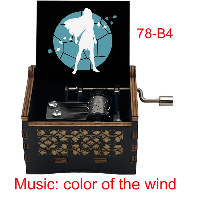 Wooden anime music Colors of The Wind music theme cartoon figure print handed music box girls kids toy new year birthday gifts