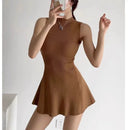 Summer autumn Women Sexy Knitted A-line mini Dress Standing collar sleeveless solid slim Short Dresses woman sexy Tank top dress