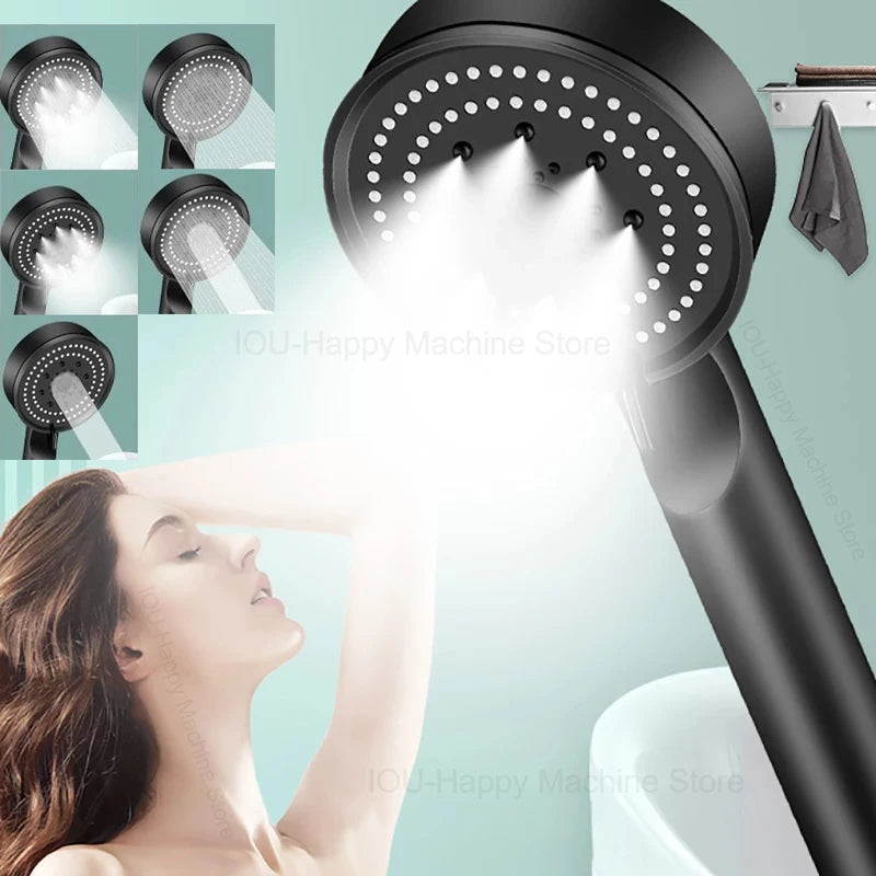 High Pressure Shower Head 5 Mode Adjustable Shower Multifunction Large Water Spray Nozzle Massage Shower Bathroom Accessories