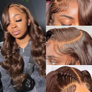 200 Density 13x4 HD Chocolate Brown Body Wave Lace Front Wig Human Hair Pre Plucked