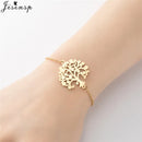 Stainless Steel Plant Charm Bracelet Minimalist Lotus Mandala Leaf Snowflake Bracelets for Women Tree of Life Bangles Jewelry