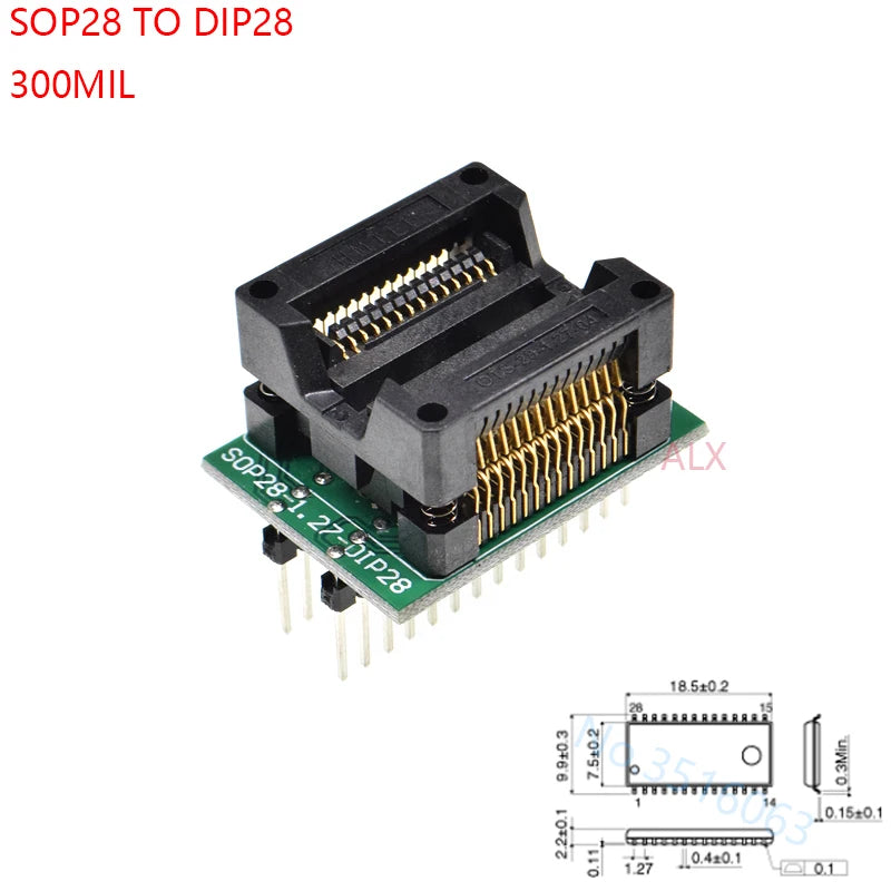 Sop8/Sop14/Sop16/Sop20/Sop28/44/Tssop8/Tssop16/Tssop20/Tssop28/TQFP32/LQFP44 To Dip Programmer Adapter Socket 150/208/173/300mil