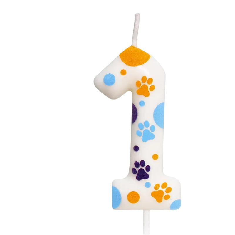 Blue Dog Paw Themed Birthday Candles, Number 2 Paw Print Birthday Party Supplies, 2.76 inch Paw Cake Topper Decorations, Birthda