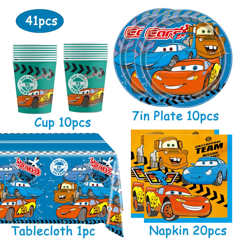 Disney Cars Birthday Party Decorations Lightning Mcqueen Disposable Tableware Set Cups Plates Balloon for Race Party Baby Shower