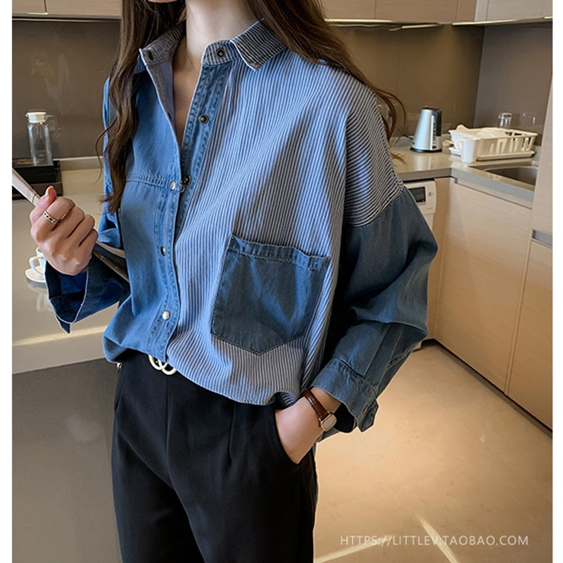 2023 Spring New Camisa Jeans Feminina Shirt Cotton Female Long Sleeve Women's Denim Shirt Loose Korean LooseBlouse 7256 50