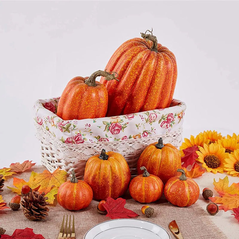 7pcs Artificial Pumpkin Halloween Decoration Thanksgiving Harvest Festival Fall DIY Craft Halloween Home Party Decoration Props