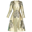 Luxury Trench Women Autumn Winter Jacquard Coat Covered Button Golden Dress Coat Jacket Overcoat New Year Evening Wear