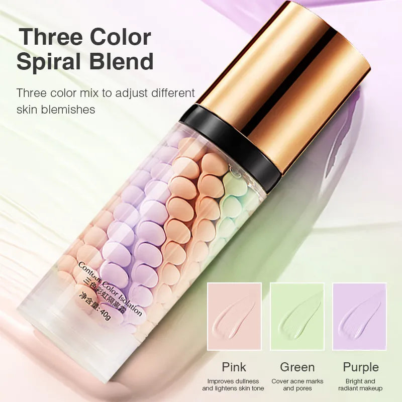 Three Colors Liquid Concealer Mixed Isolation Lotion Makeup Invisible Pore Moisturizing Bright Skin Face Primer Base Foundation