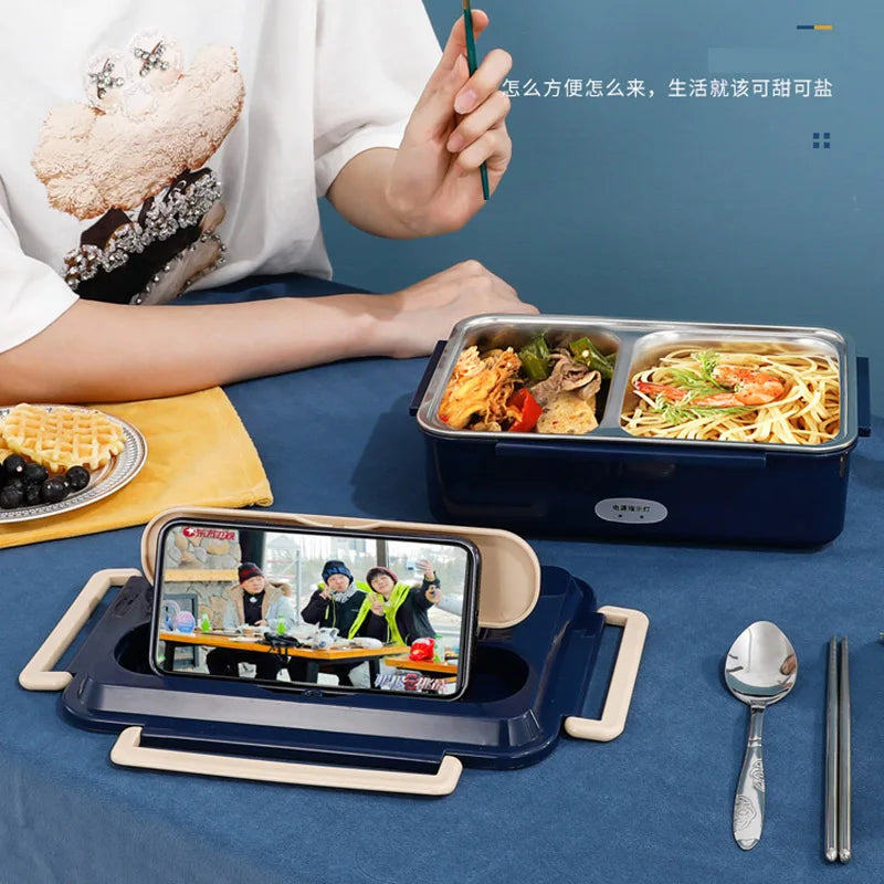 Car Home Dual Use Stainless Steel Electric Lunch Box Food Heater 12V 24V 110V 220V Workplace Picnic Heated Food Warmer Container