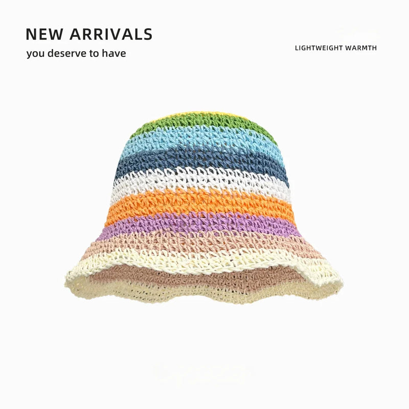 Sun Hat Women's Summer Sun Protection UV Protection 2024 New Beach Vacation Fisherman Hat Rainbow Colorful Striped Basin Hat