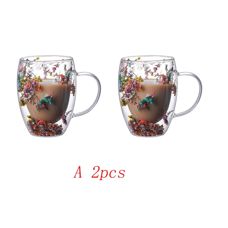 350ml Double Wall Coffee Mug Real Dried Flower Christmas Gifts