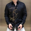 Rhinestones Shirts Mens Luxury Top Diamond Men's Shirt Long Mouw Slim Casual Shirt Black Animal Horse Shirt Social Camisa Hombre