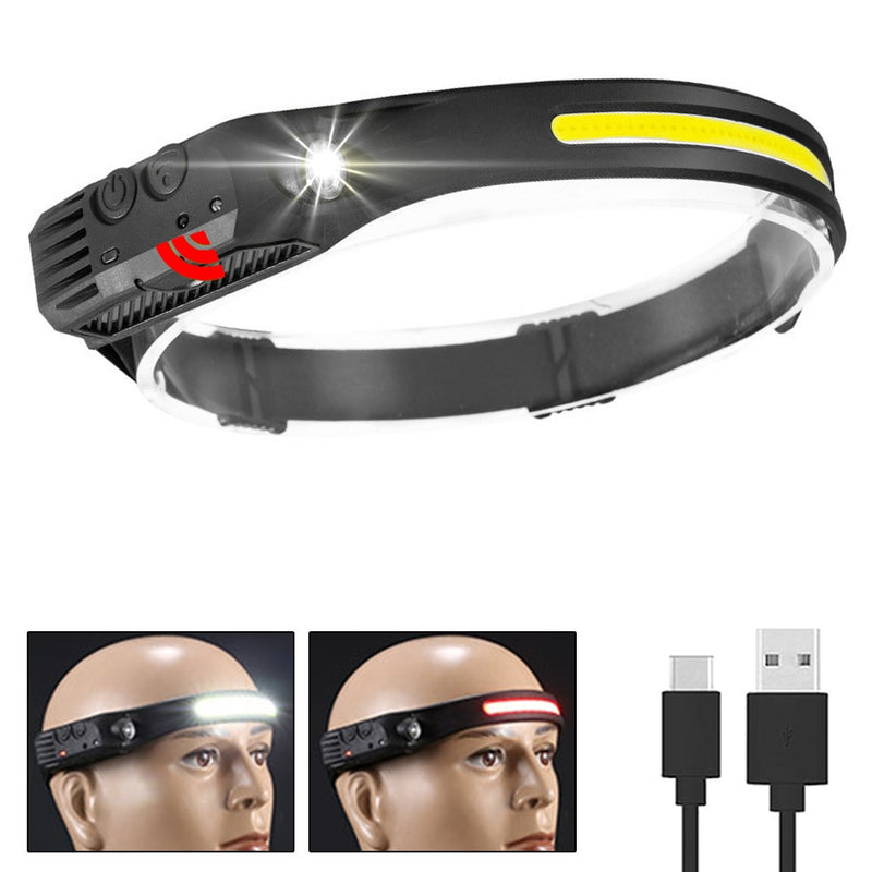 Induction Headlamp COB LED Head Lamp with Built-in Battery Flashlight USB Rechargeable Head Lamp 5 Lighting Modes Head Light