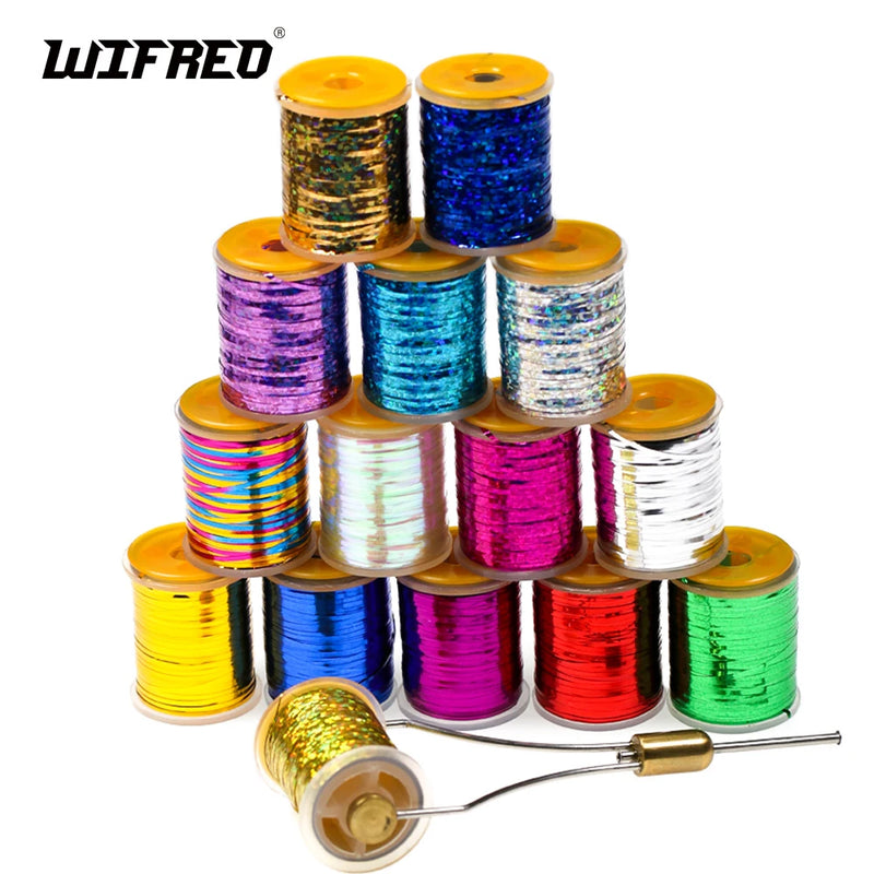 Wifreo 0.3mm/1mm Holographic Tinsel Fly Tying Flat Mylar Tinsel Flash Tape Material for Streamer Flashback Nymphs