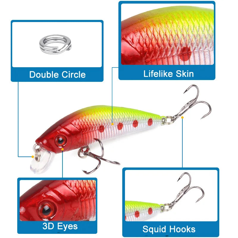 1Pc Minnow Fishing Lure Swim Hard Fishing Bait 7cm 8.5g Artificial Bait Wobbler Crankbait Carp Bass Fishing Tackle