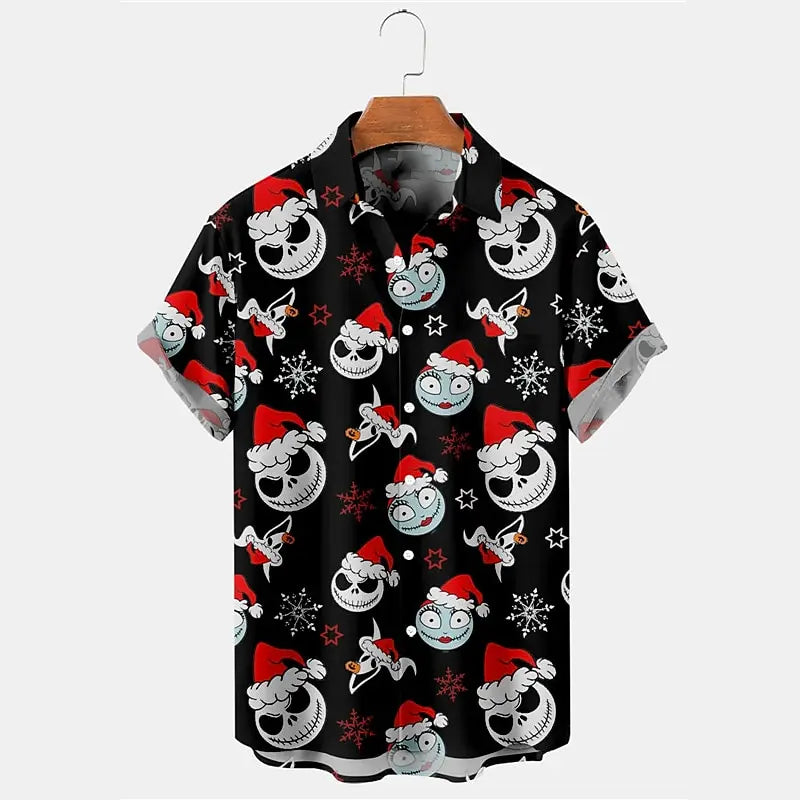 Skull Goth Men's Shirt Casual Weekend Fall Men's Lapel Top Short Sleeve Shirt Four-Way Stretch Comfortable Christmas Shirt