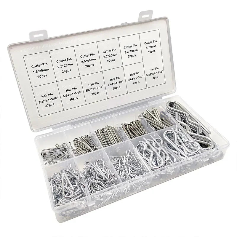 Cotter Pin R Clips Spring Retaining Hair Pins Assortment Kit Zinc-Plated Steel 6 Sizes 110PCS Split Pins 6 Size 140PCS For Car