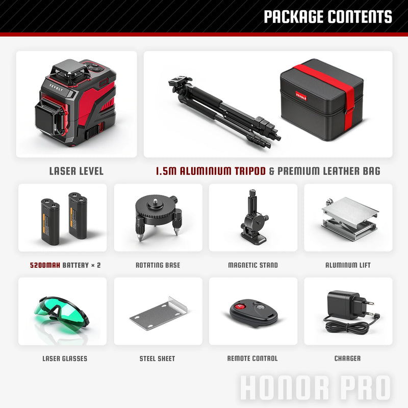 YEVOLT YVGLL4XS12 Series Green Laser Level 3-Plane 12-Line Self-leveling 360 3D Horizontal & Vertical 3.6V 3Ah Power Tools