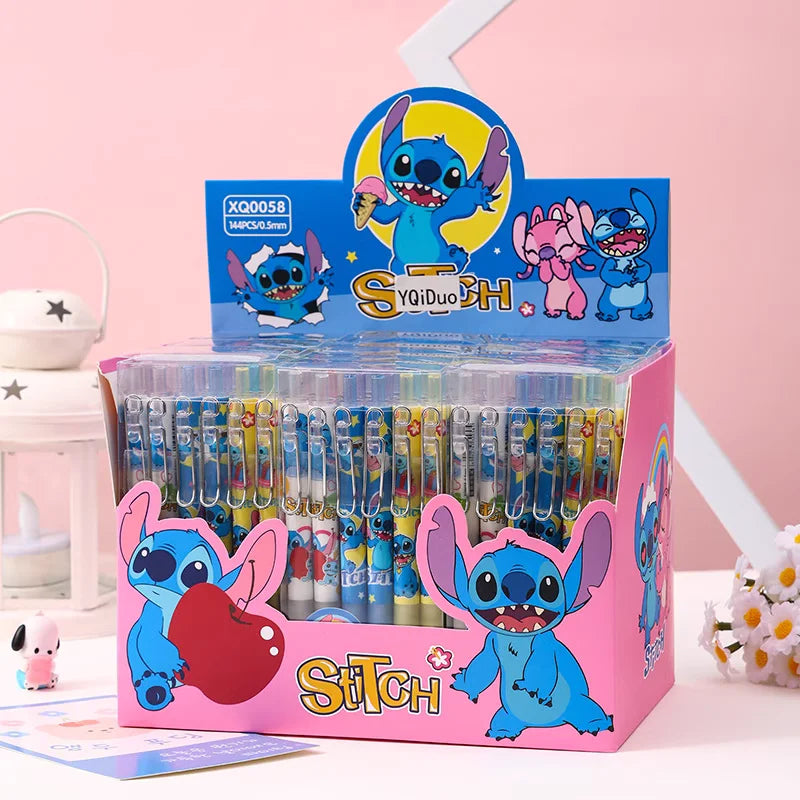 Disney 12pcs Gel Pens Cartoon Stitch New Pressing Pen Black Water Ink 0.5mm Cute Signature Pen Stationery Student children Gift