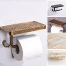 Antique Brass Toilet Paper Holder with Shelf, Aluminum Wall Mount Toilet Tissue Holder with Cell Phone Storage and Hook