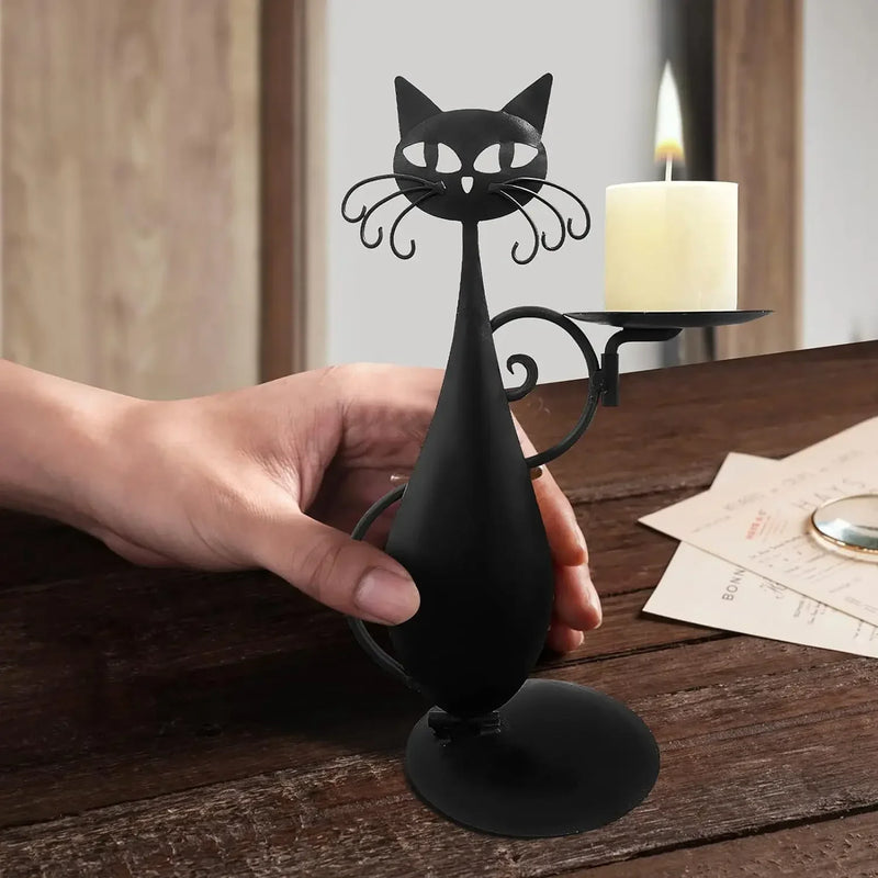 Black Cat Candlestick for Cylindrical/LED Flameless Candle Vintage Home Metal Decorative Candle Holder Table Decorations