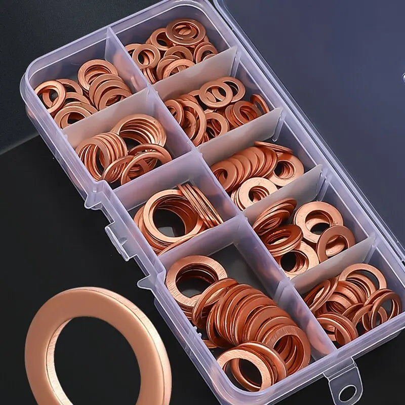 200pcs Purple Copper Gasket M5 M6 M8 M10 M12 M14 O-ring Purple Copper Gasket Set Oil Plugging Sealing Fittings