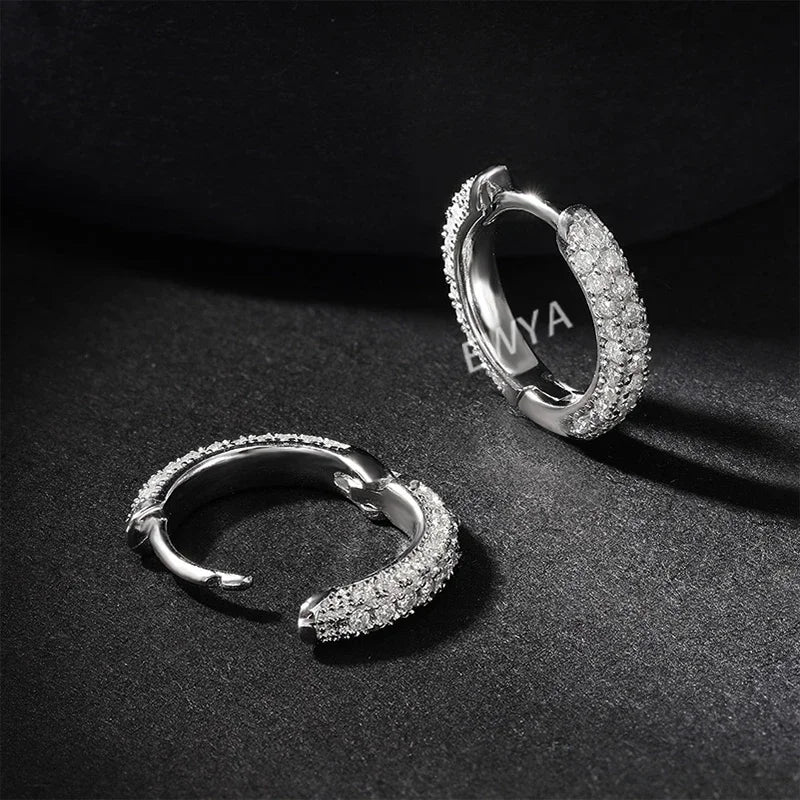 EWYA Luxury Designer 0.8cttw D Color Full 1mm Moissanite Hoop Earrings S925 Sterling Silver Earring For Women Party Fine Jewelry
