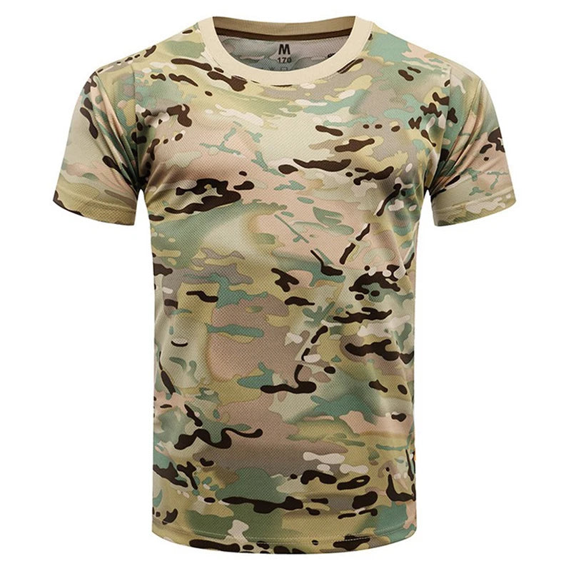 Men Tactical T-shirt Summer Camouflage Quick Dry Short Sleeve O Neck T Shirt Combat Clothes Hunting Camping Shirt