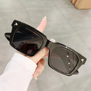 SO&EI Vintage Square Men Sunglasses Fashion Yellow Blue Shades UV400 Women Trending Rivets Punk Sun Glasses