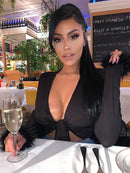 2025 long sleeve fur V-neck wrapped bandage sexy crop tops autumn winter women streetwear club party outfits T-shirts