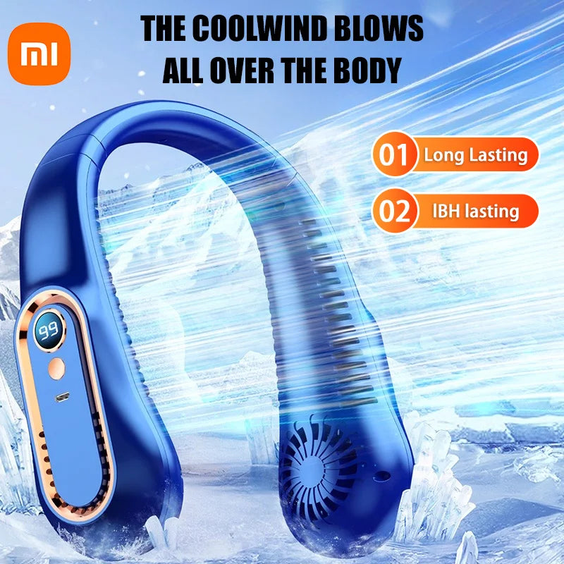 Xiaomi Portable Hanging Neck Fan Five-Speed Usb Rechargeable Silent Led Digital Display Power Leafless Mini Electric Fans Summer