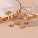 E.B.belle Double Layered Three Row Bead C-shaped Pearl Wave Checkered Snake Tangent Plane Stainless Steel Gold Color Ear Clip