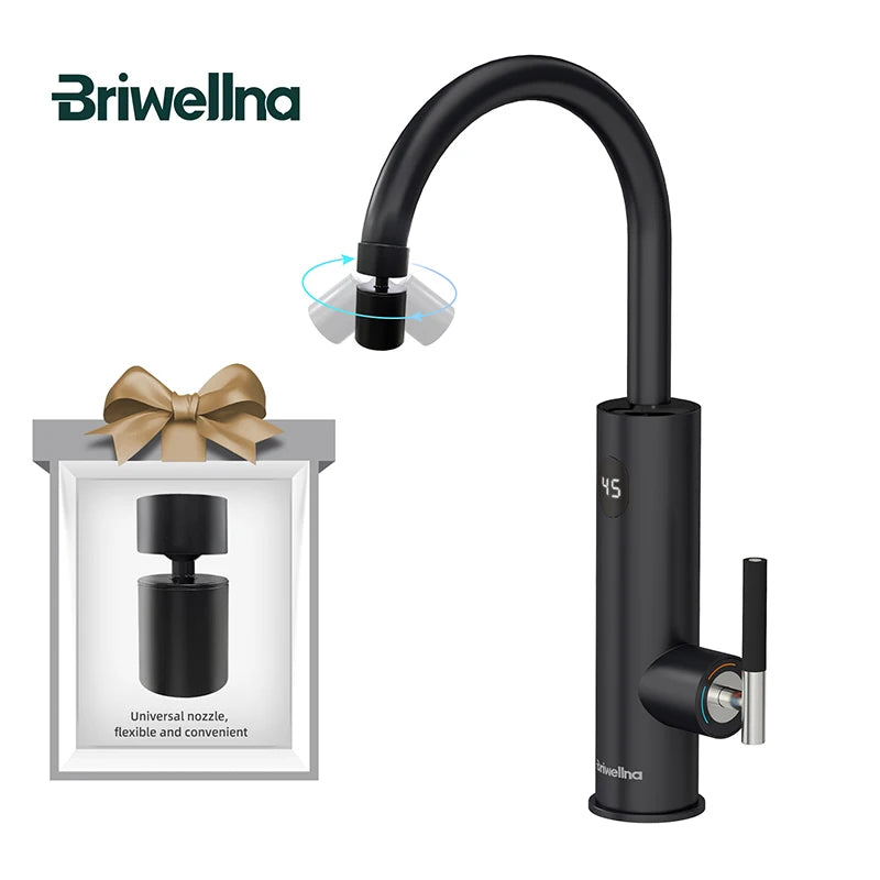 Briwellna Instant Hot Water Tap With Flexible Extender Nozzle 220V Electric Faucet Universal Spout Stainless Steel Heating Tap