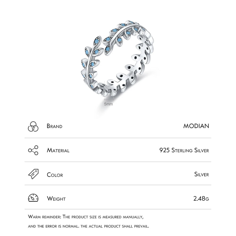 MODIAN Solid 925 Sterling Silver Luck Charm Leaf Adjustable Finger Ring Vintage Turquoise Trendy Fine Jewelry For Women Gifts